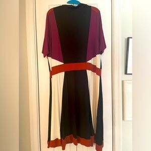 Mock turtleneck, lightweight tricolor dress, worn once.